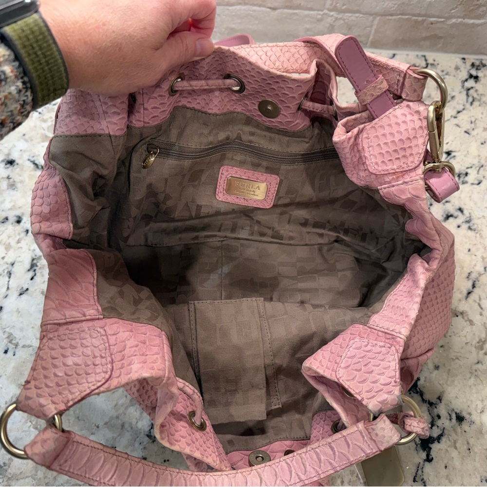 Furla Euc Python Leather Pink Hobo Drawstring Bag - image 6